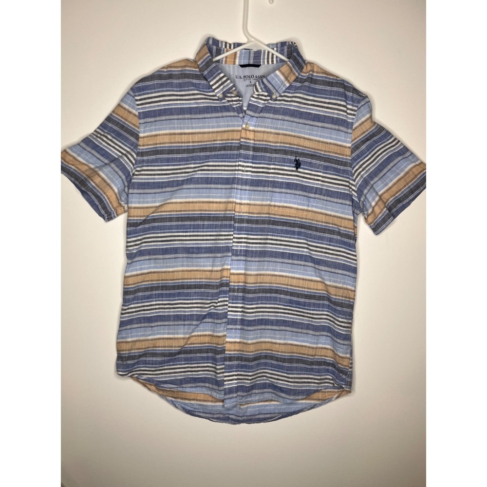Vintage U.S. Polo Assn Shirt Men's Large Striped Short Sleeve Button Down